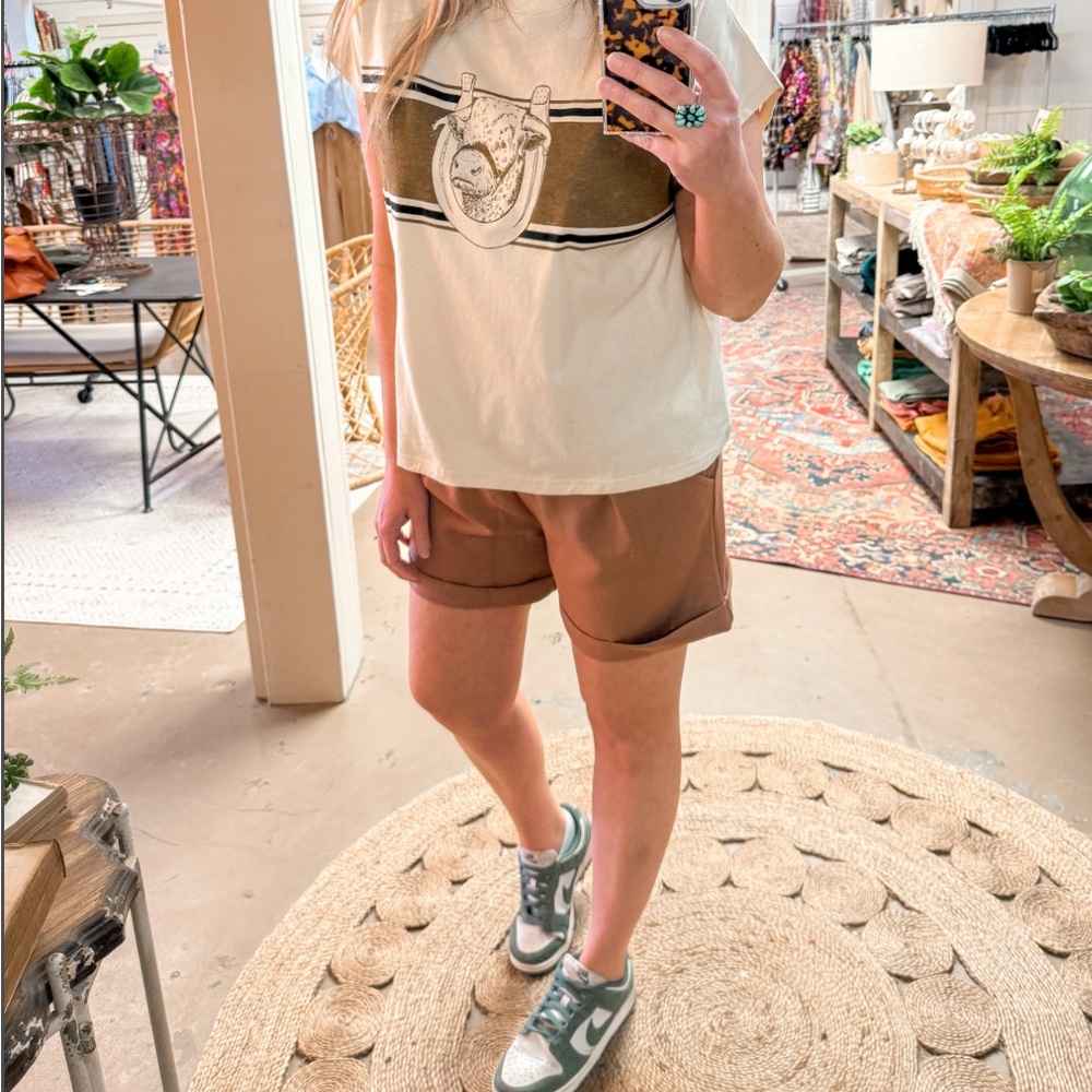 Cream and Brown Graphic Western T-Shirt